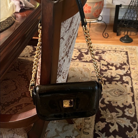 MCM Black Embossed shoulder  Bag with Gold Chain GUC - Picture 15 of 16